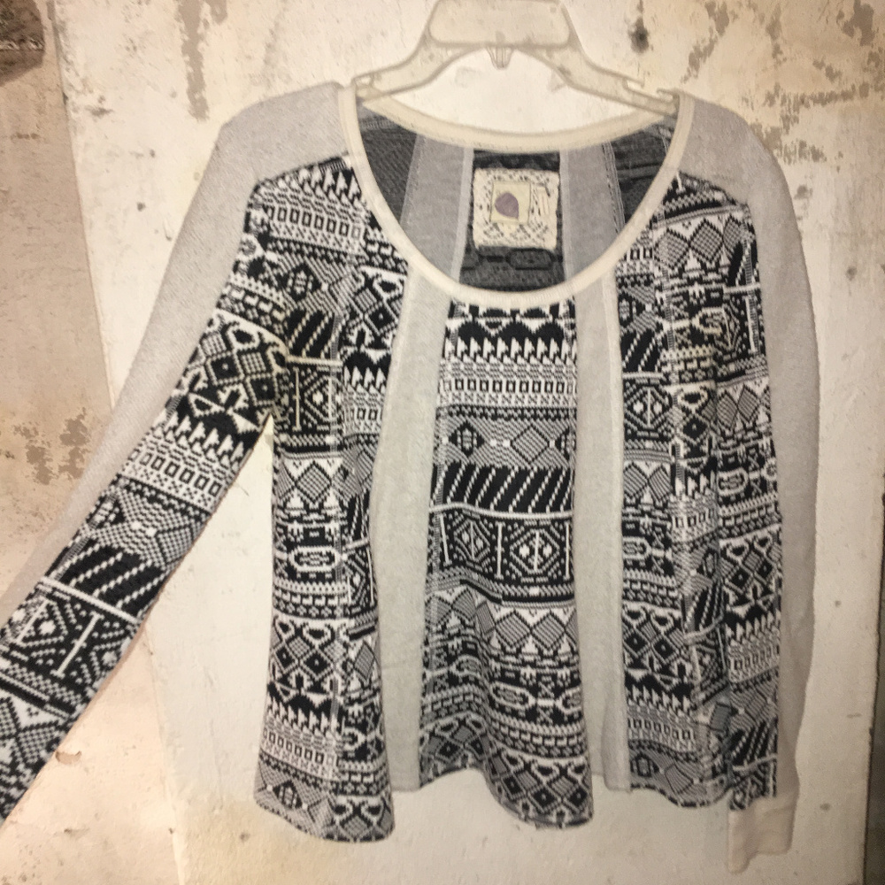 Lilka Anthropologie Geo-Jacquard Swing Pullover